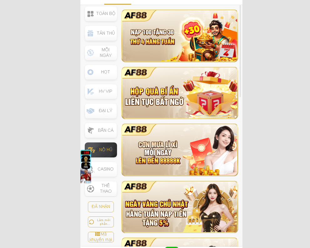 Các chương trình khuyến mãi cho các tựa game nổ hũ AF88