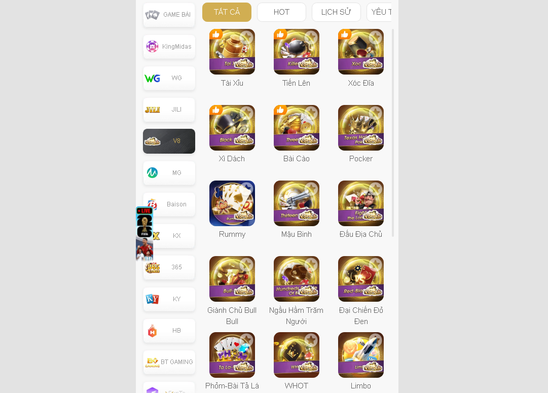 Các tựa game bài tại V8 Soft trên nhà cái AF88