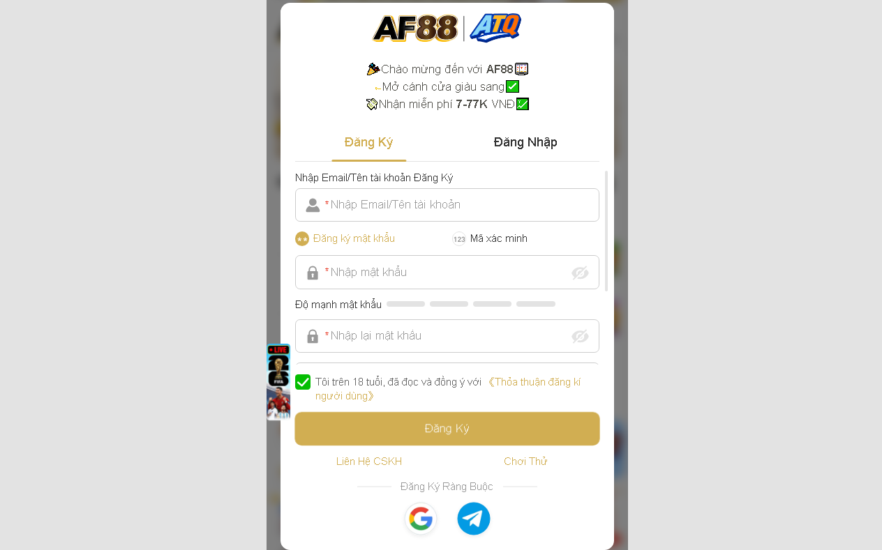 AF88 - Nhà Cái Thể Thao & Casino Trực Tuyến Uy Tín 2026 Form đăng ký tài khoản tại nhà cái AF88